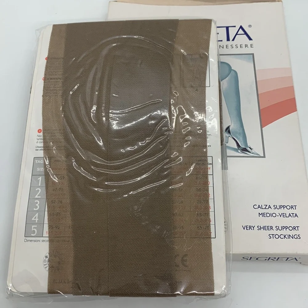 Segreta NIB Very Sheer Support Stockings 3 21 Noisette Thigh High Made in Italy